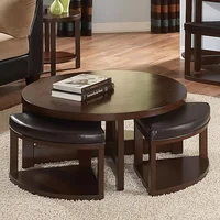 Coffee Table Set, Round Tables with 4 Upholstered Nesting Stools, Space-Saving Design, 5-Piece Coffee Table Set 1