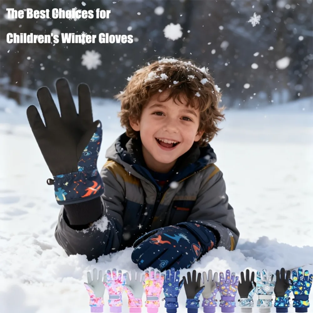 Children's Waterproof Winter Ski Gloves with Fleece Lining and Adorable Designs