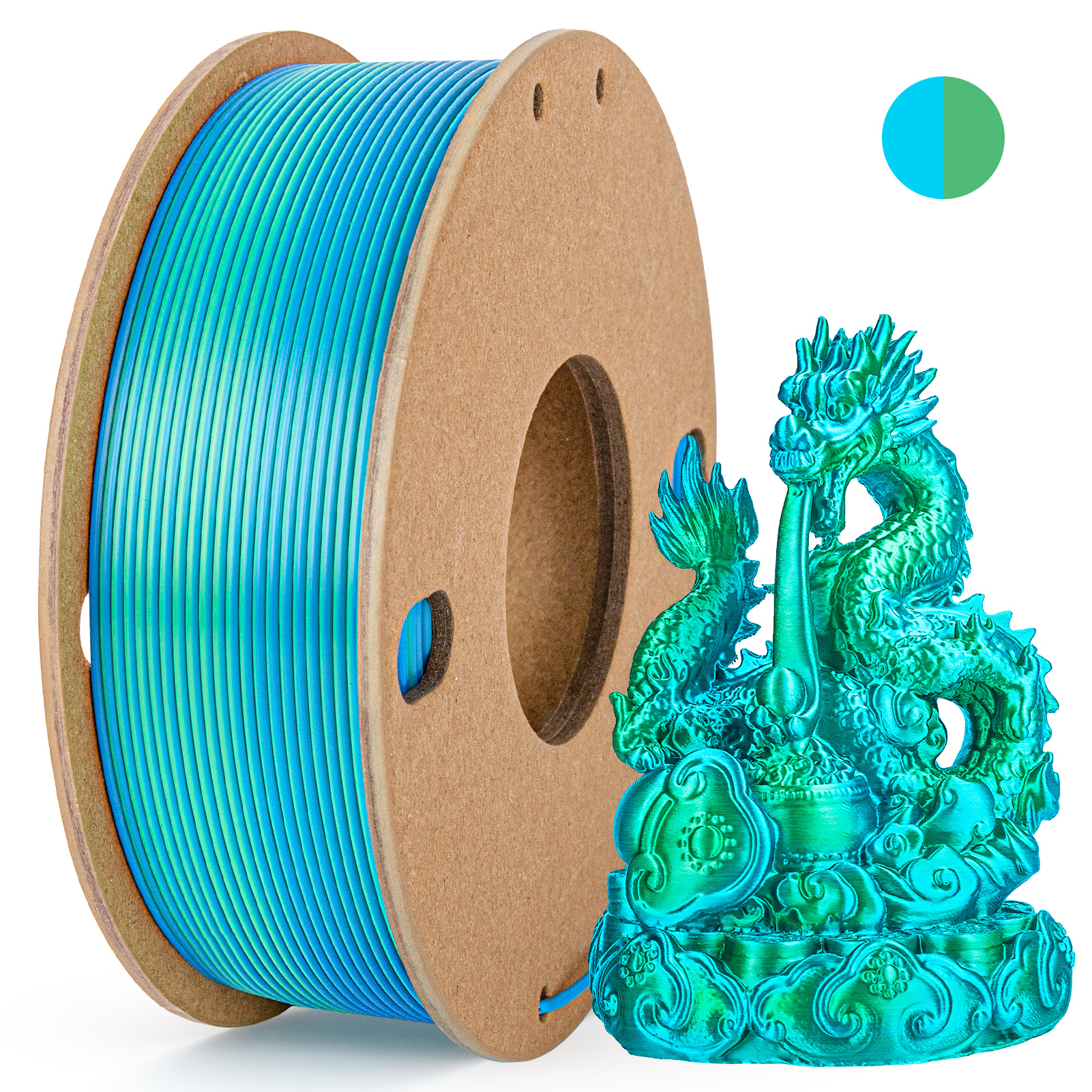 250g Silk PLA Filament 2 Color in 1 3D Printing Filament 1.75mm PLA 3D Printer Filament Fit Most FDM Printers, Sky Blue Green