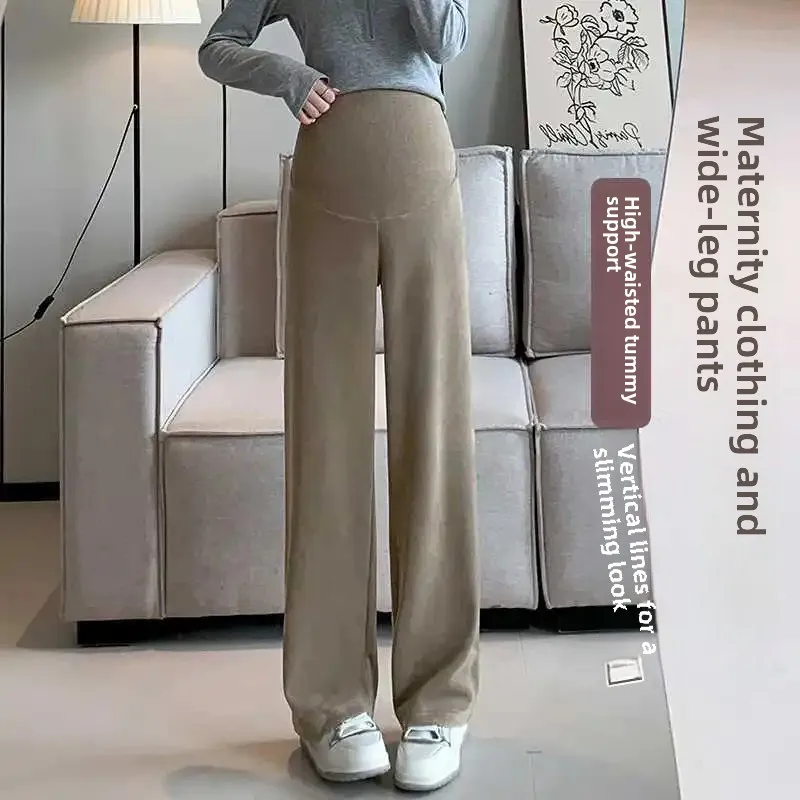 Realistic Maternity Pants Draped Slimming Straight Leg Cotton Spring Autumn Style Bell Bottoms For Pregnant Women 4