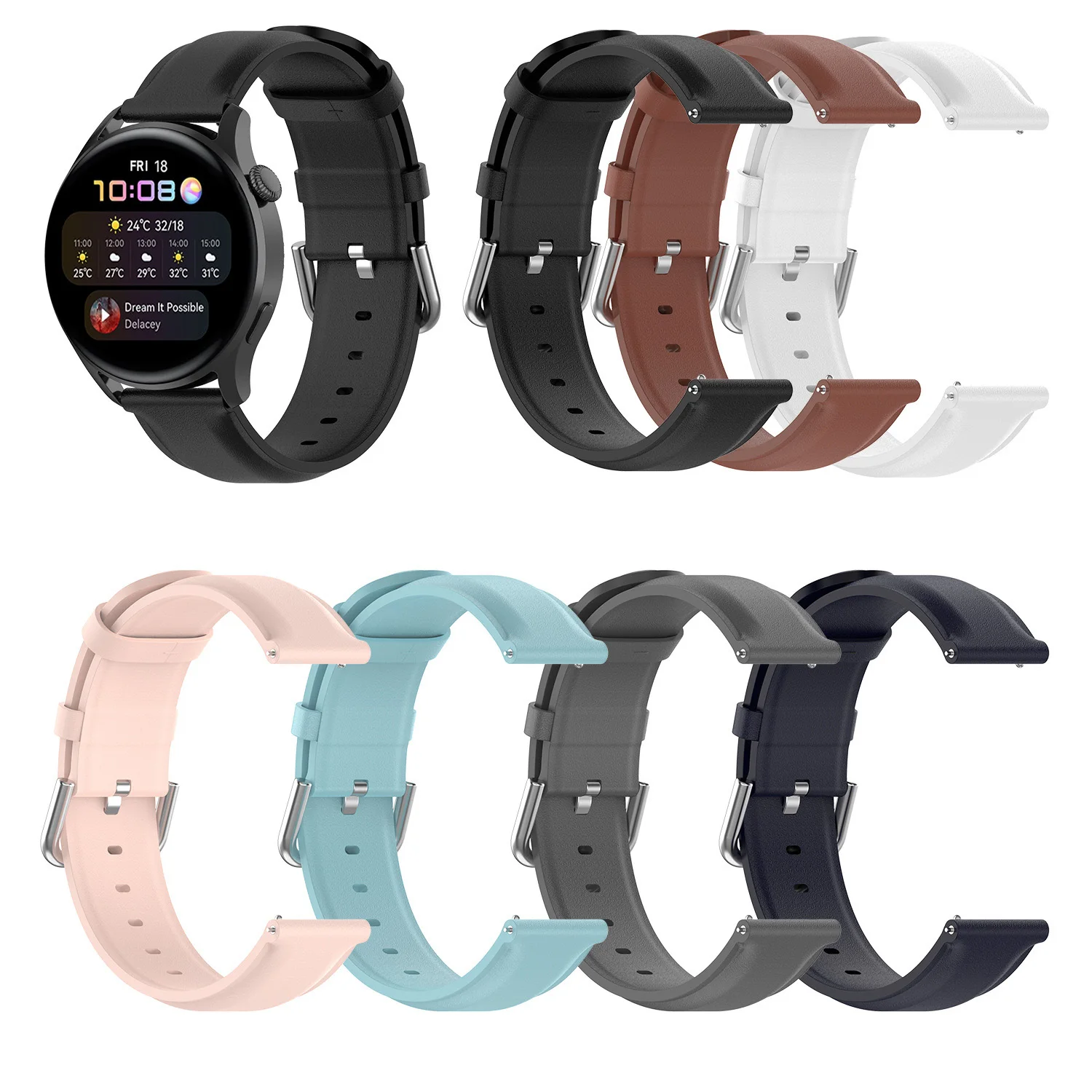 

22mm Genuine Leather Watchband for Samsung Galaxy Watch 3 45mm 46mm Bracelet Gear S3 Strap For Huawei Watch 4 3 Pro New Band