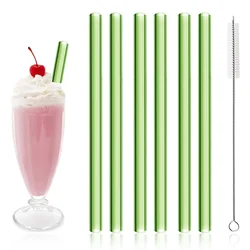 Deluxe Set of 7 Reusable Wide Glass Drinking Straws for Smoothies and Bubble Tea (Green)