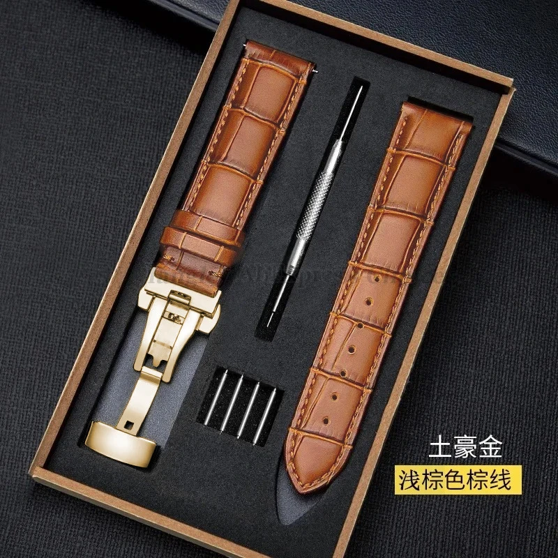 Genuine Leather Watchband with Butterfly Clasp – Universal Strap Bracelet