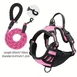 Durable Reflective Service Dog Harness with Easy Control Handle - M (Pink)