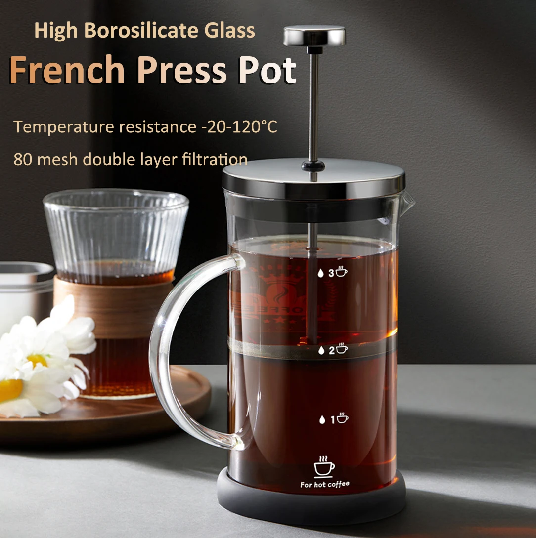 French Press Coffee Pot Stainless Steel Glass Coffee Maker Multifunction Hand Punch Pot with Filter Household Coffee Accessories 2 French Press Coffee Pot Stainless Steel Glass Coffee Maker Multifunction Hand Punch Pot with Filter Household Coffee Accessories 2