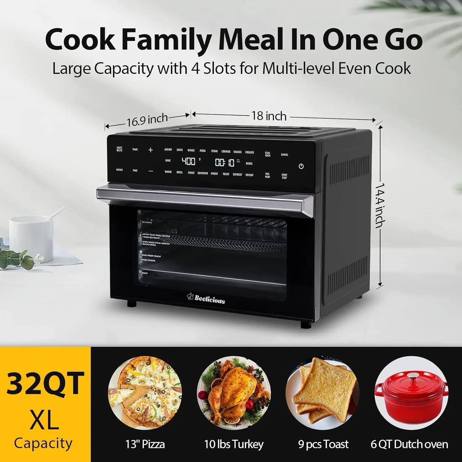 32QT Extra Large Air Fryer, 19-In-1 Air Fryer Toaster Oven Combo with Rotisserie and Dehydrator, Digital Convection Oven Counter 2