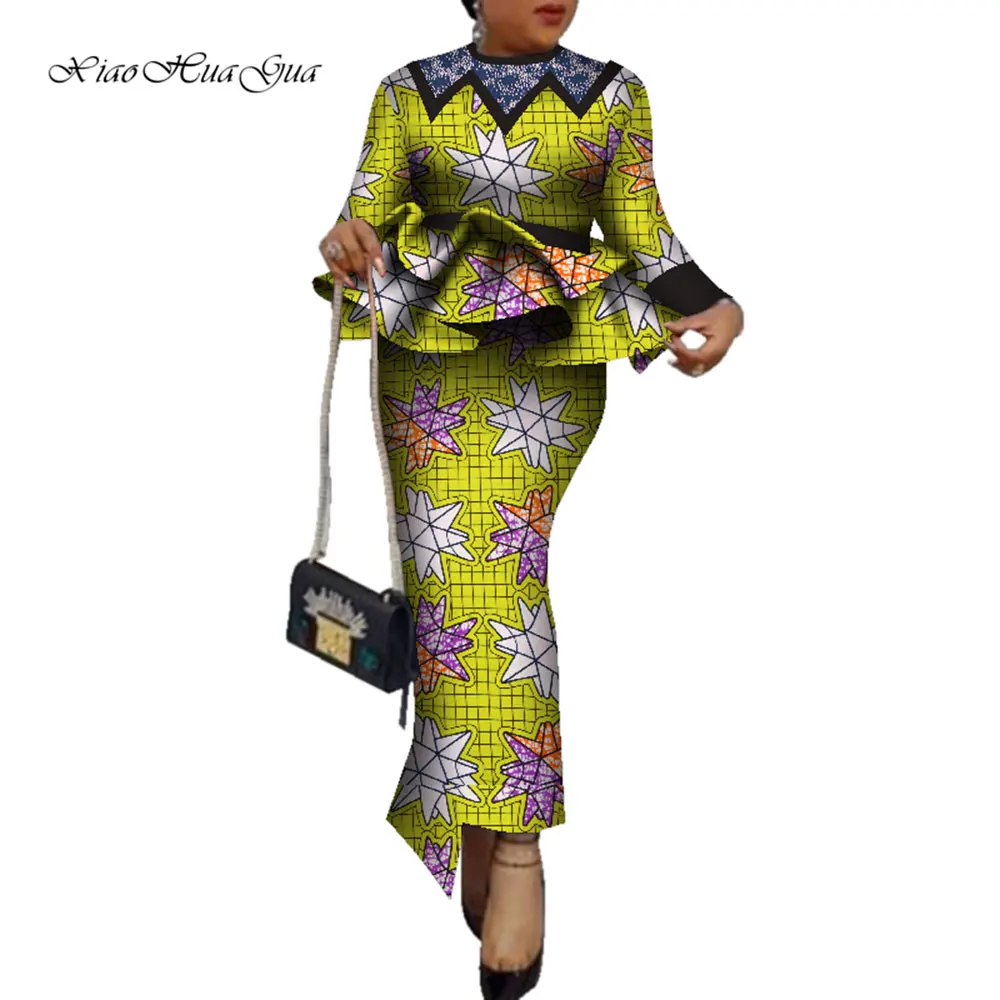 African Print Clothing Women African Outift 2 Pieces Set Ruffles Tops and Skirt Women Skirts Suit Party Dress Custom Made WY6139