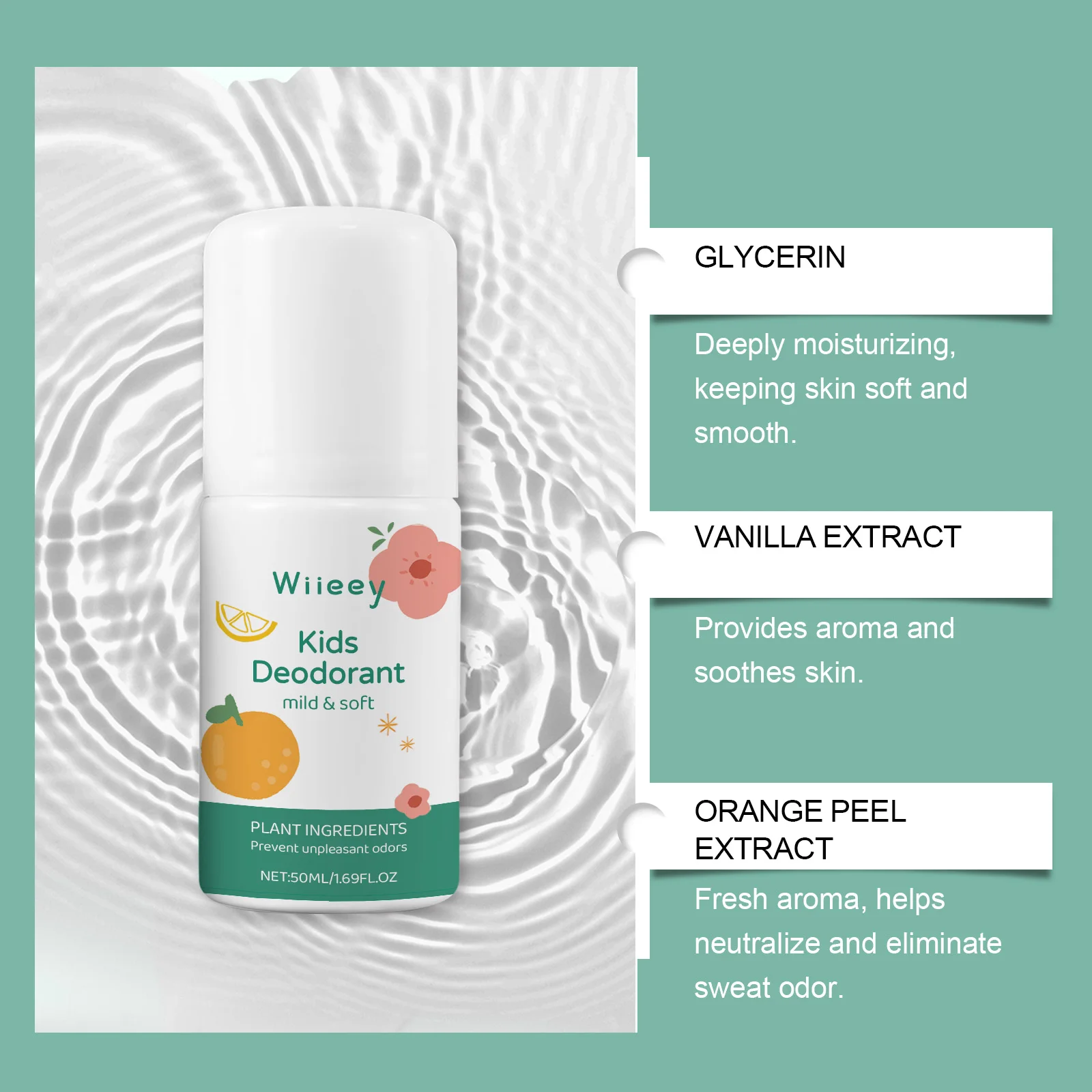 Wiieey 50ml Fresh Natural Deodorant For Kids Teens Aluminum Free Paraben Free Deodorant Burst Gentle And Non-Irritating Gifts