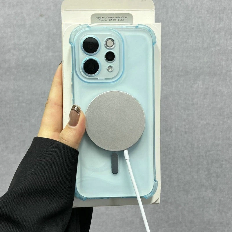 Advanced Four-Corner Anti-Shock Translucent Phone Case with Wireless Charging Compatibility