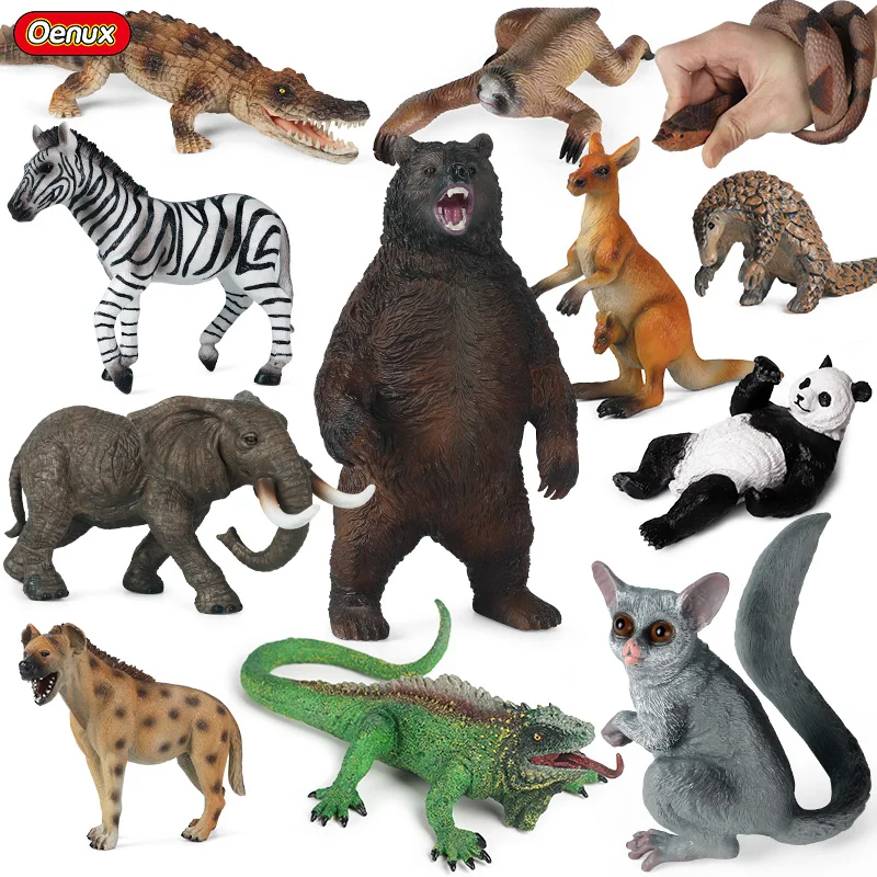 Oenux African Wild Elk Hyena Crocodile Elephant Snake Model Action Figures Solid Pvc Animal Figurine Educational Toy Kids Gift