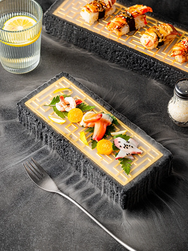 Japanese Sashimi Tableware Rectangular Dinner Plate Cooking Dry Ice Tableware Home Sushi Dessert Plate Dish Kitchen Utensils