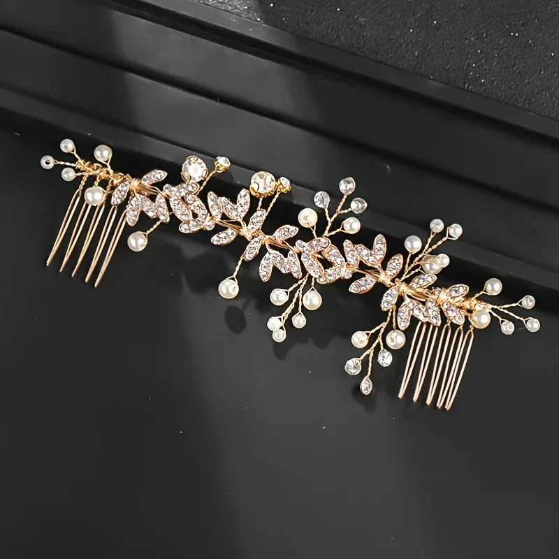 Crystal Pearl Hair Comb Clip Pin Rhinestone Leaf Hair Comb Headband Tiara for Women Bride Wedding Accessories Jewelry Bridal Hair Accessories Hair Accessories