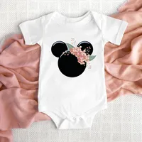 100% Cotton Babies Clothes Minnie Mouse Head New Born Bodysuit White Short Sleeve Girls Romper Baby Summer Clothes 3