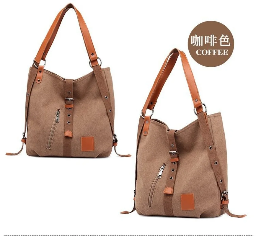 Fashion New Literary and Artistic Multi-function Hand-held Single-shoulder Double-shoulder Korean Canvas Female Bag Creation 
