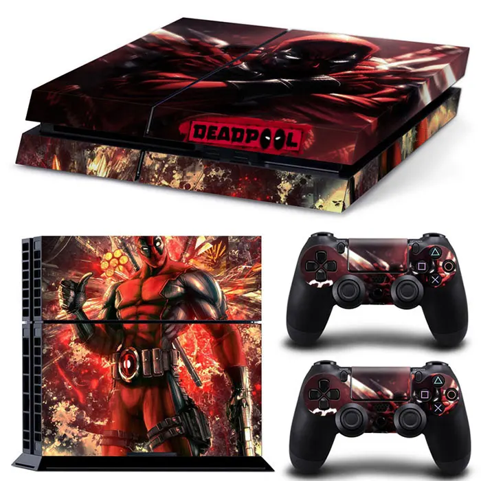 Marvel Deadpool Vinyl Skin Sticker for PS4 Slim Console and 2 Controllers Decal Cover Game Accessories 