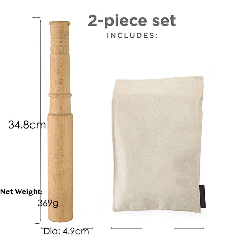 Bar Tools Cocktail Wood Muddler Mallet and Lewis Bag Bartender Kit Kitchen Accessory Ice Bag & Mallet