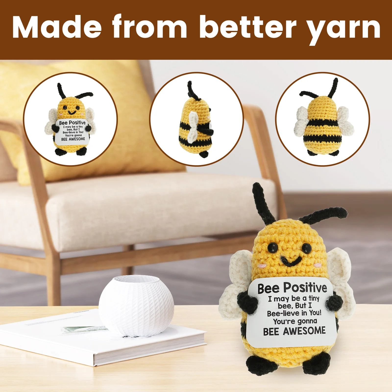 Handwoven Positive Energy Animals Pocket Handmade Plush Wool Knitting Doll Support Emotional Christams Gift Home Room Decoratio