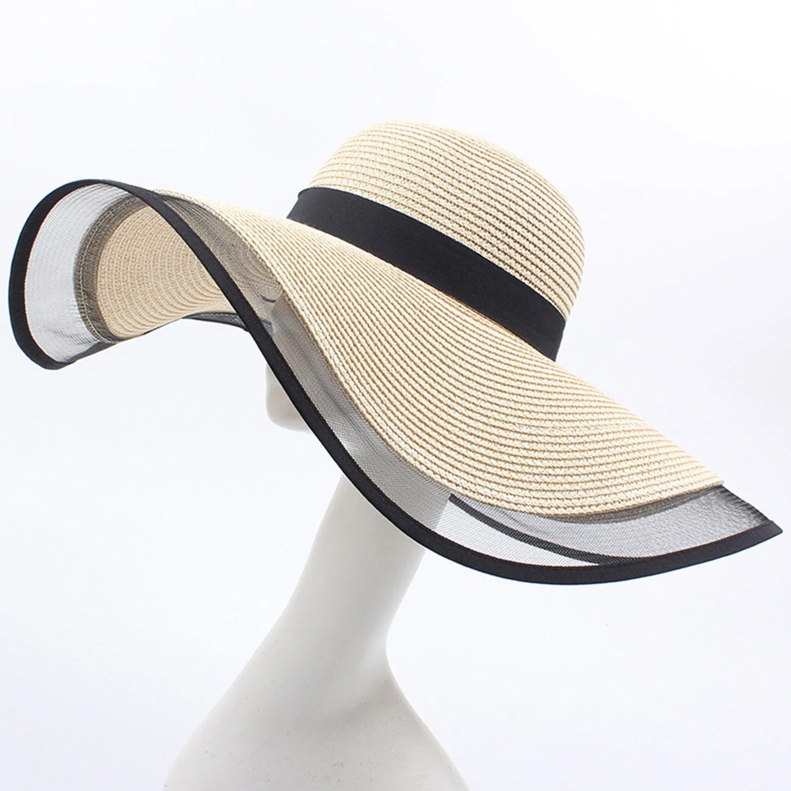 Women'S Vintage Straw Sun Hat Big Eaves Waves Beach Hawaiian Cap Ladies Light Gauze Brim Elegant Sun Protection Cap Holiday_voghion.com