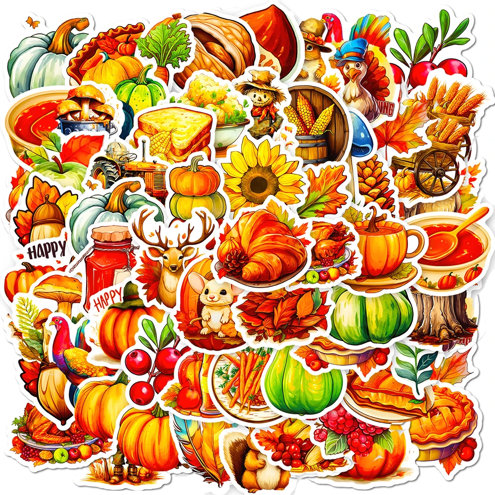 

10/50Pcs Thanksgiving Turkey Cartoon Cute Animal Varied Stickers Pack for Kids Travel Luggage Helmet Decoration Graffiti Decals