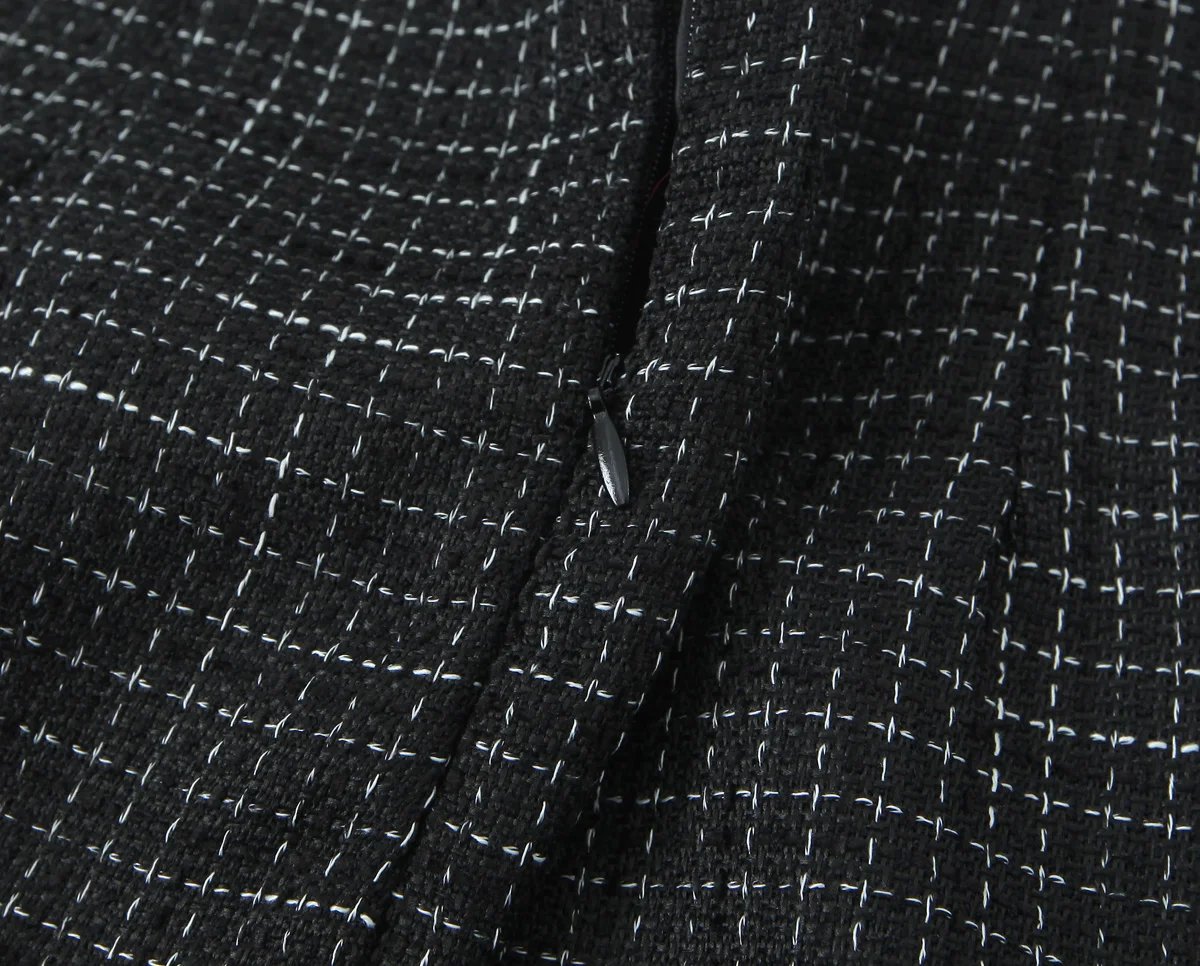 French Style Retro V collar Plaid Woven Tweed Blazer + High Waist Mini Short Skirts Suits 2 pieces 1 Set Black White