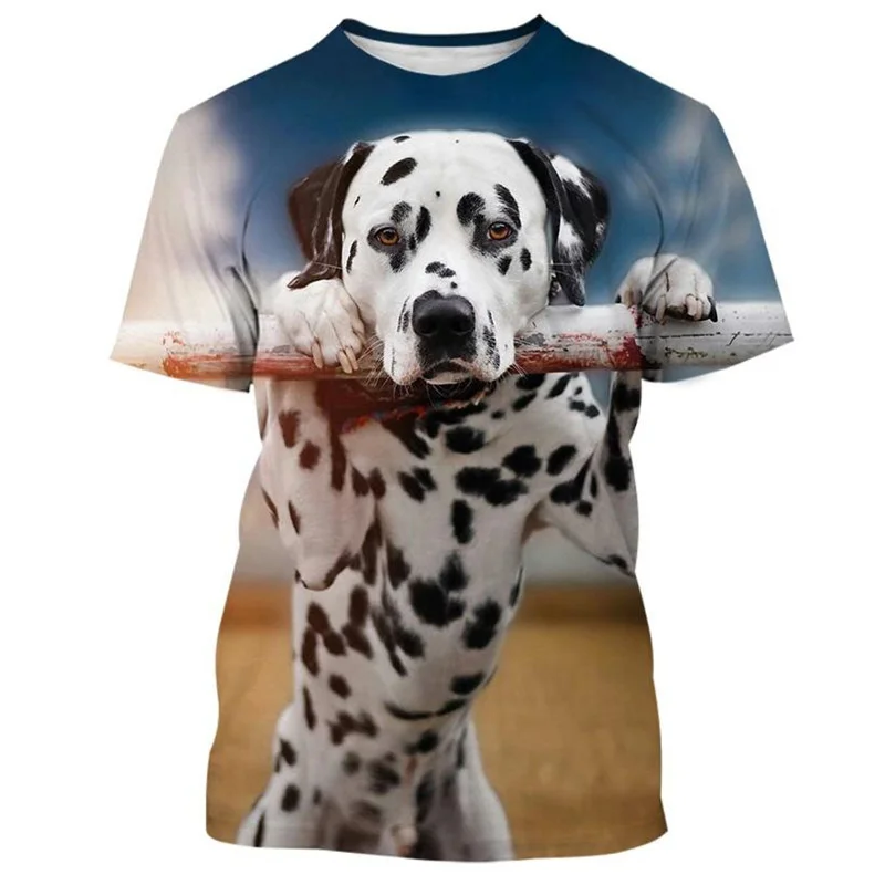 

3D Dalmatian Printed T Shirt For Men Funny Animal Dog Graphics Short-Sleeved T-Shirt Street Oversized Women Tees Tops Clothes