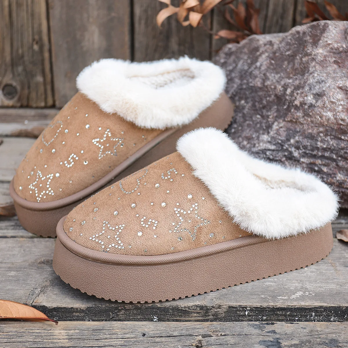 Comfortable Plush Cotton Slippers for Women, Thick Bottom, Anti Slip, Sexy, Elegant, Flat, Warm, Casual, Winter, Fashion, New