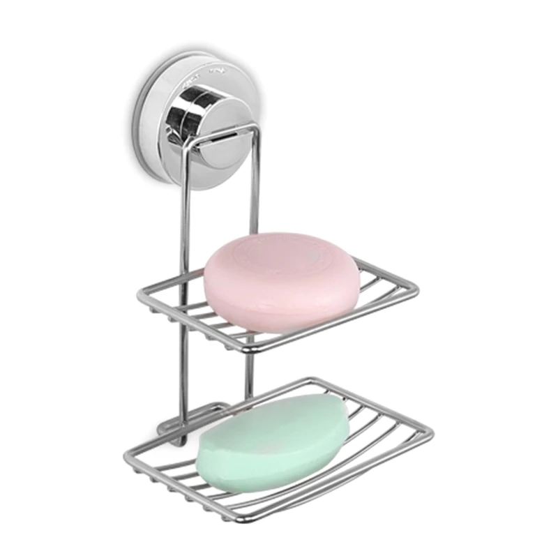 

Wall Mounted 2 Tier Soap Dish with Suction Cup Soaps Storage Box Container for Home Bedroom Bathroom No Drilling