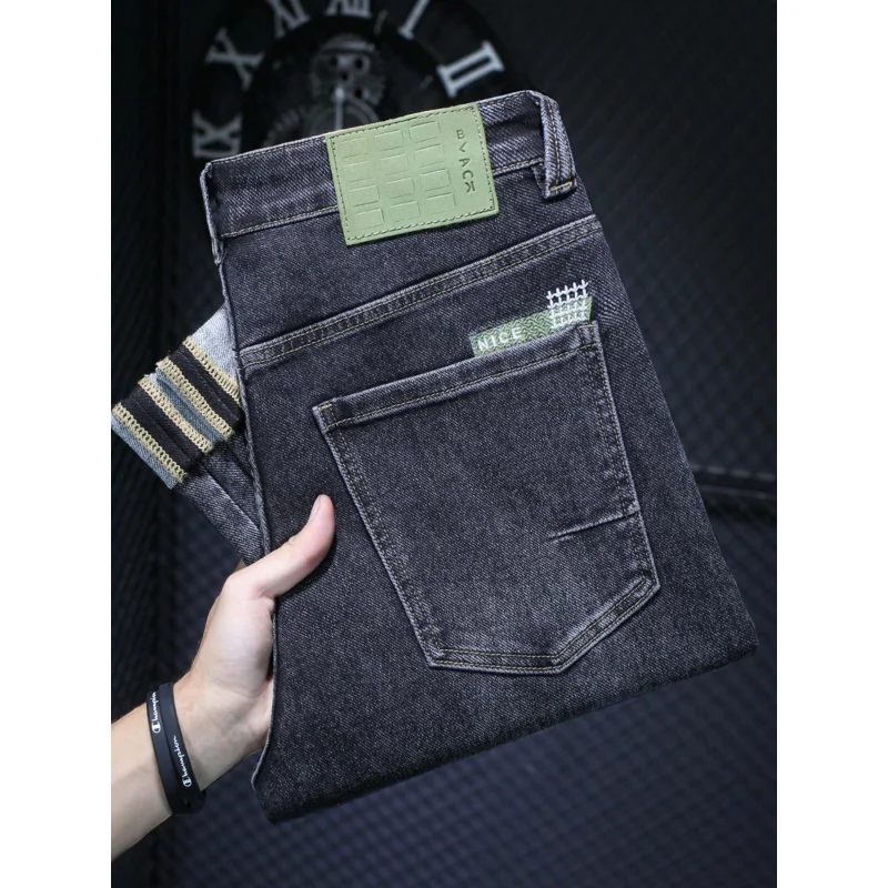 2024 New Saggy Jeans Men's Straight Slim Embroidered Fashion Korean Style Trends Stretch Casual Slant Pockets Harem Trousers