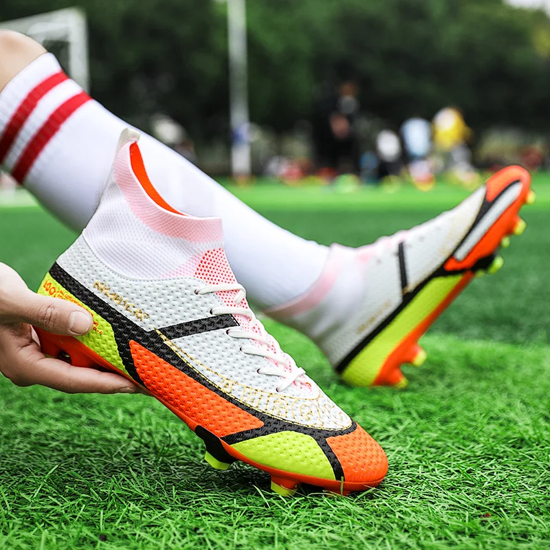 New Black White Professional Football Boots for Men Women Lawn Spikes High Soccer Sneakers Field Futbol Shoes botas futbol 2022