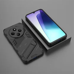 Durable Shockproof Armor Phone Case with Magnetic Holder and Stand for Poco C75 4G (Black)