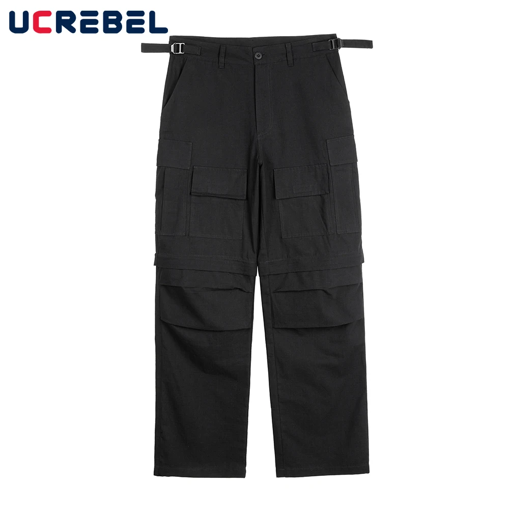 

Streetwear Detachable Pocket Loose Cargo Pants Mens Casual Straight-leg Pleated Paratrooper Pants Men Trousers