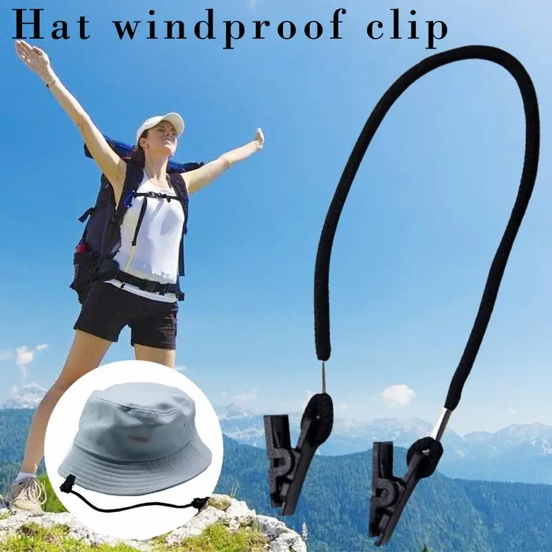 Hat Clip Holder Fishing Caps Eyewear Retainer Hat Leash Clip Holder Black Nylon Cord Strap Plastic Windproof Clips