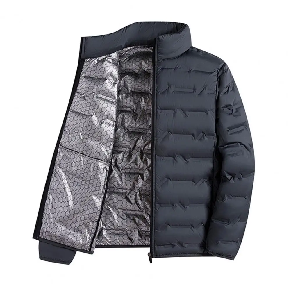 Self-heating Down Jacket Men Solid Windproof Pleated Down Jackets Stand Collar Classical Warm Winter Jackets Male
