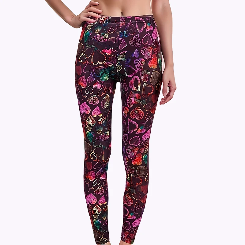 CUHAKCI Autumn And Winter Fashionable Casual Red And White Heart-shaped Leggings Leggings Brushed Print Sexy Pencil Pants 1