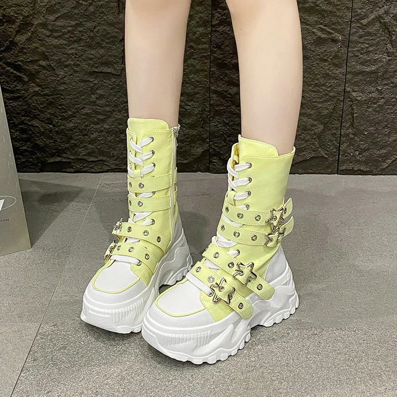 Women's Platform Boots New Round Head Belt Buckle Locomotive Boots European and American Thick-soled Boots for Women Botas Mujer - 5