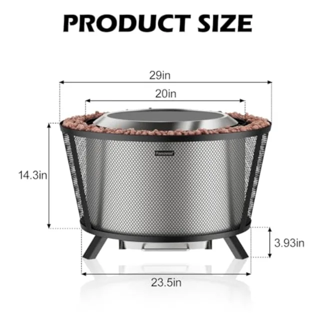 29 Large Capacity Smokeless Fire Pit for Outdoor Use: Heavy-Duty Wood Burning Firepit with Dual-Wall Insulation Protective Mesh 3