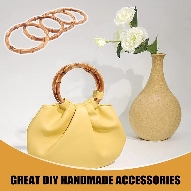 Y17A 4Pcs Wooden Round Bamboo Bag Handle Replacements Handmade Bag Purse Making Handles For Handbag Crafting