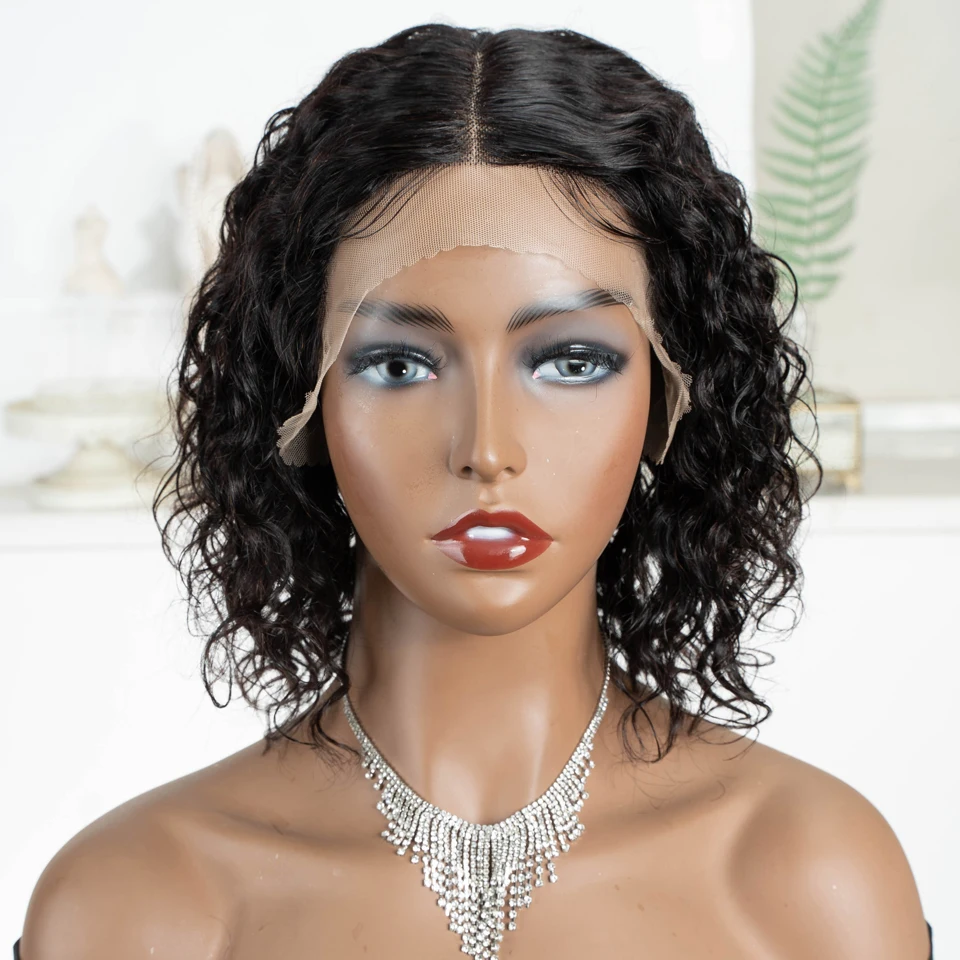 Short Curly Bob Human Hair Wigs for Women Loose Deep Wave Brazilian Hair  Wigs 13X6X1 Natural Black Pixie Cut Lace Front Wigs