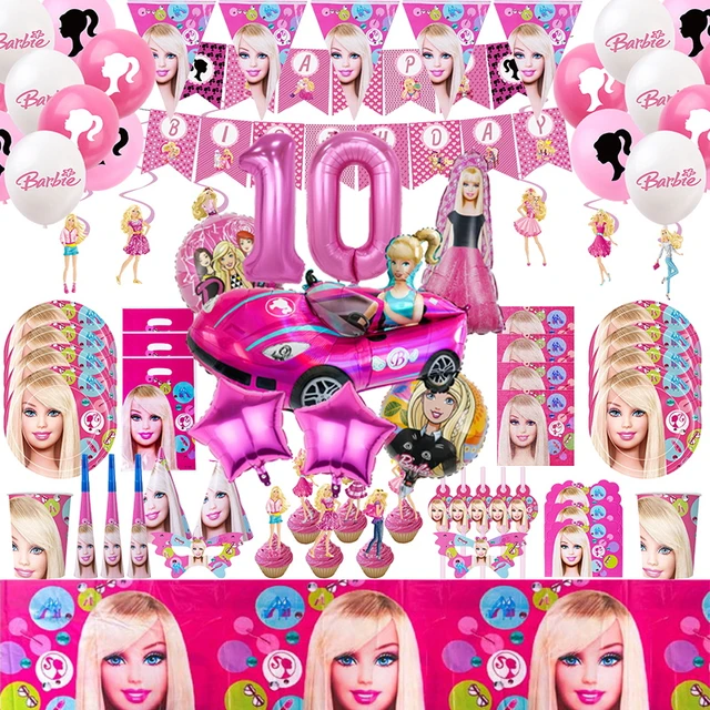 Décoration de fête d'anniversaire pour filles Barbie, ballons, toile de  fond rose, assiette en papier, tasse, serviettes, fournitures rigour, baby  shower, nouveau - AliExpress