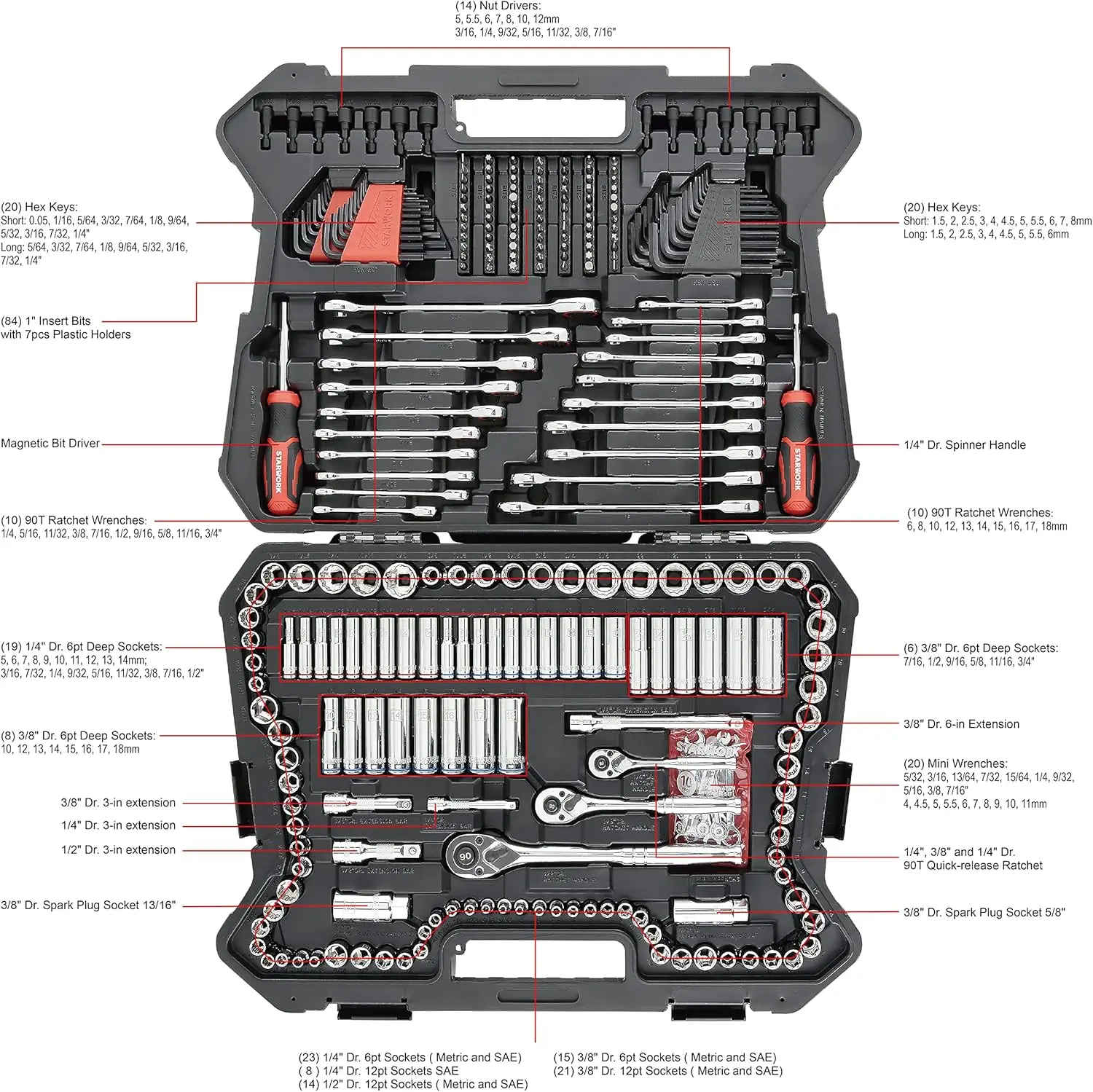 303-Piece Mechanics Tool Set and Socket Set Universal toolbox High quality chrome vanadium steel tools durable 5