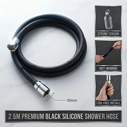 Premium Tangle - Free Silicone Shower Hose - Rustproof and Anti - Mold, Available in Multiple Lengths (Black 2.5M)