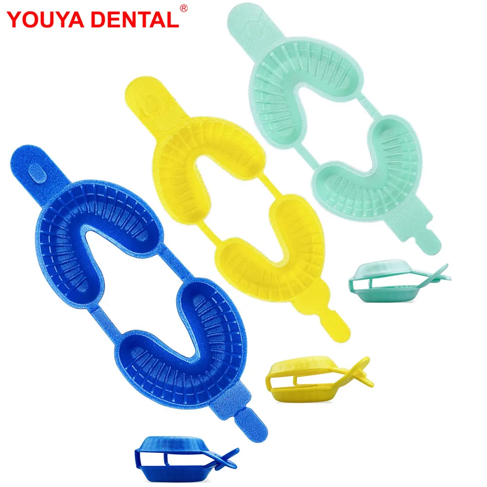 

10pcs Dental Fluoride Tray Disposable Dual Arch Foam Impression Trays Denture False Teeth Holder Dentistry Instruments Materials