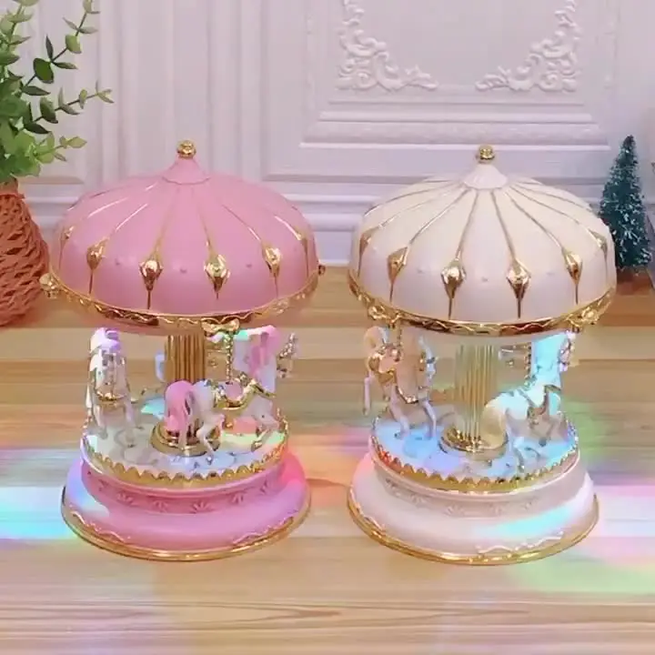 Carillon Giostra Di Lusso Con Luci LED Rotanti – Castello Con Cavalli, Melodia 'Castle In The Sky', Regalo Per Bambine, Compleanno, Natale
