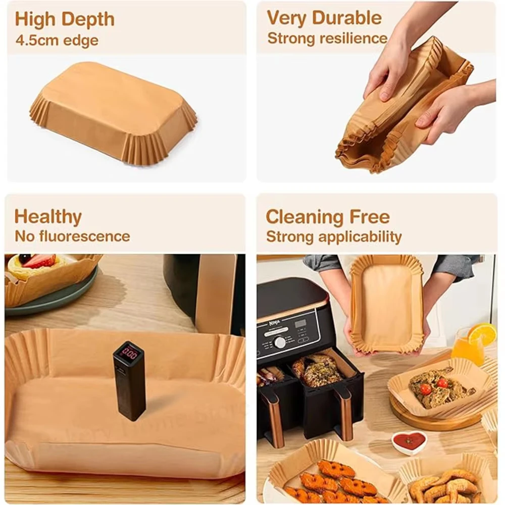 Rectangular Air Fryer Baking Paper for Ninja AF300EU AF400EU Non-stick Disposable Paper Liners Dual Zone Air Fryer Accessories