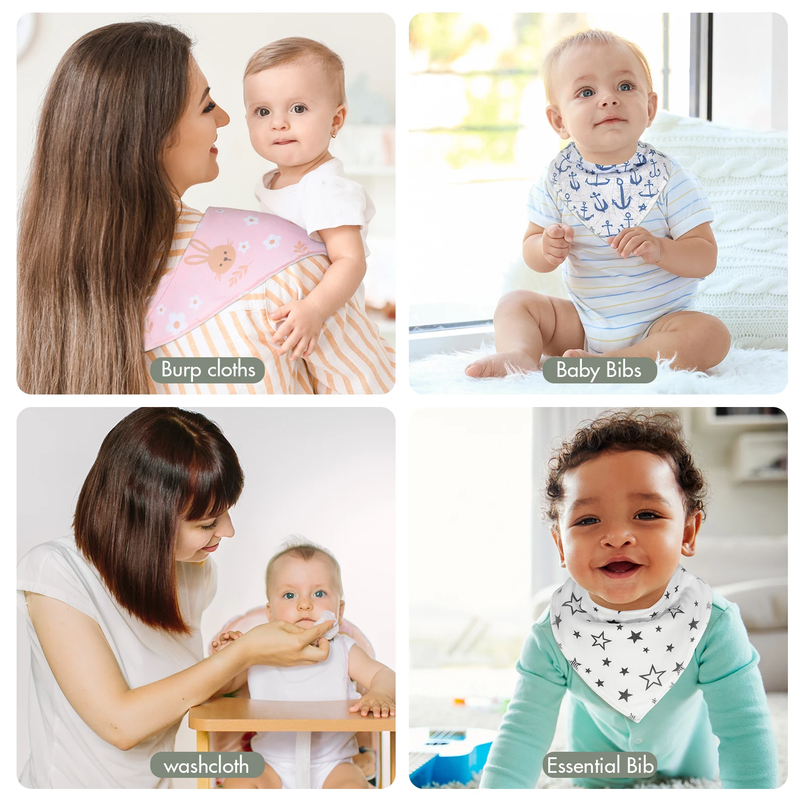 4 piezas de baberos para bebés, baberos de bandana para bebés 100% baberos  suaves de algodón para bebés Envolturas absorbentes suaves de doble capa  para bebés recién nacidos TUNC Sencillez