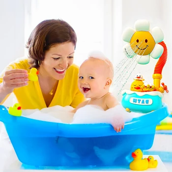 Baby Bath Toys Adjustable Sunflower Shower Head Bathtub Toys 3 Water Spraying Modes Stackable Design Fun for Kids Toddlers Gifts 2