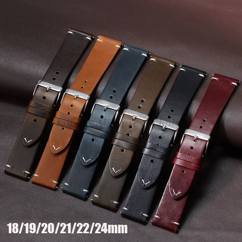 Vintage Oil Wax Genuine Leather Watchband - Quick Release Calfskin Strap