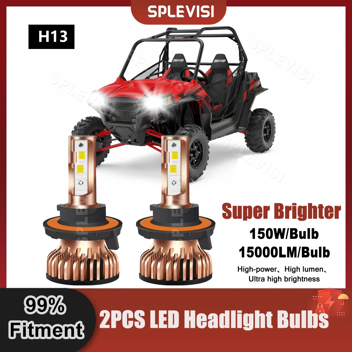 Super Brighter 2PCS 9008/H13 LED Headlight High Low Beam Bulbs 30000LM 300W UTV For Polaris RZR 570 2013 2014 2015 2016 2017