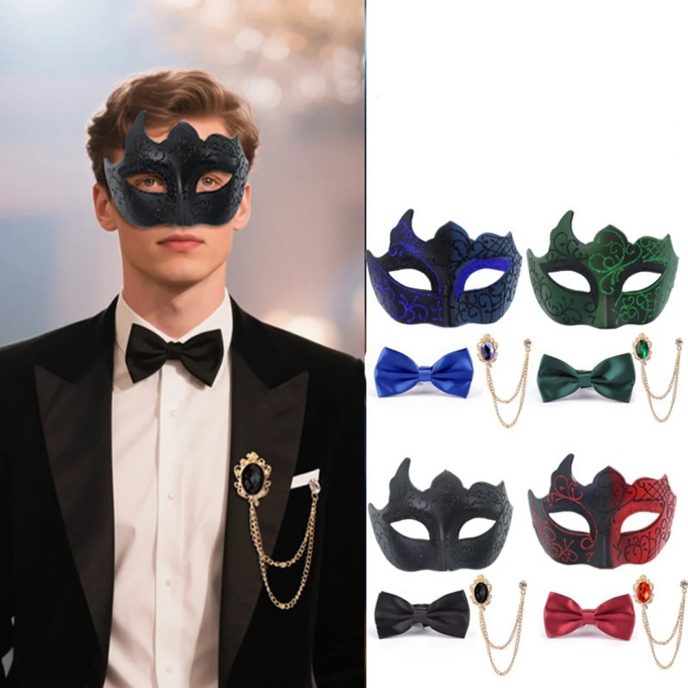 Halbgesichts bemalte Partymaske Atemberaubende Partymaske Fliege Set Gentleman Maskerade Kostüm Dekoratives Maskerade-Masken-Set – Detail 13