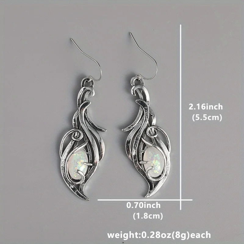 Bohemian Opal Dangle Earrings Elegant Silver Plated Jewelry For Holidays and Special Occasions E1238-1